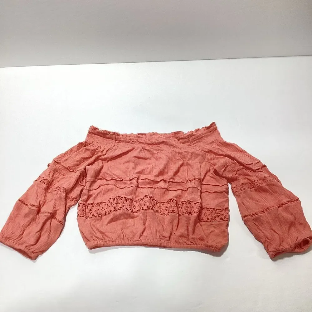 Aeropostale Gauzy Crochet Off The Shoulder Cropped Top